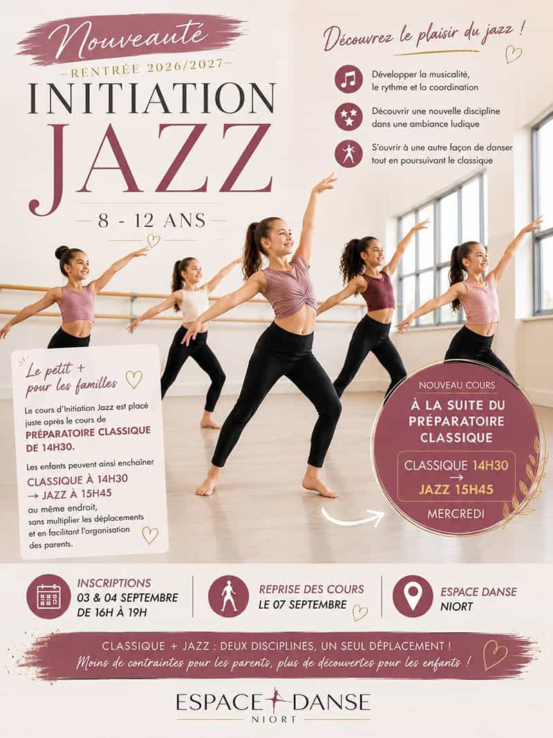 nouveau cours d’initiation Jazz pour les 8-12 ans à Espace Danse Niort